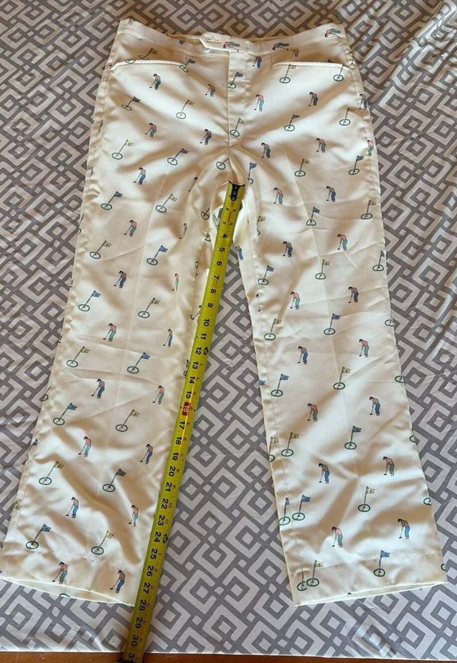 Vintage Sansabelt Golf Pants All Over Print Golfer Flag White 32x29